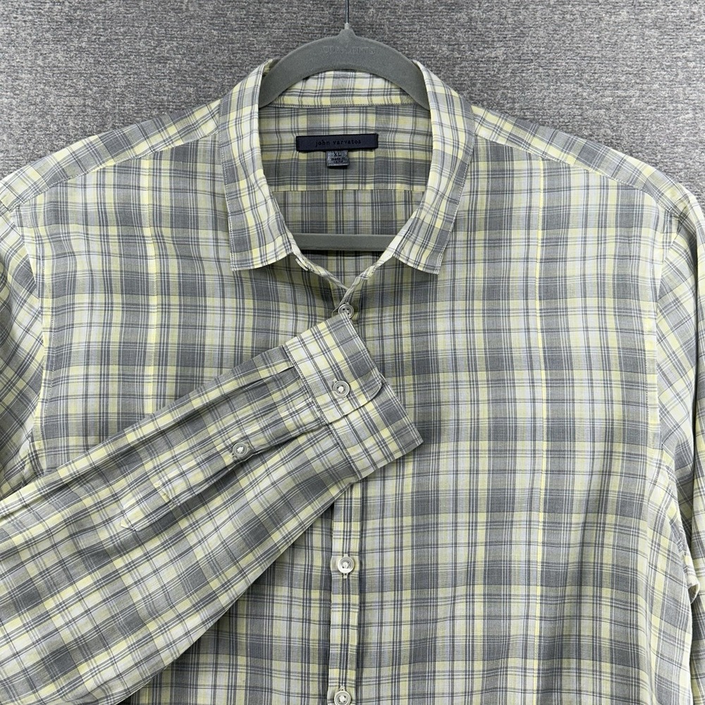 John Varvatos Shirt Men Size XL Yellow Plaid Long Sleeve Button Up Casual